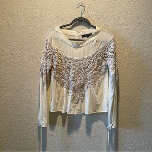 For Love and Lemons ivory colored silk blend detailed front blouse, size M